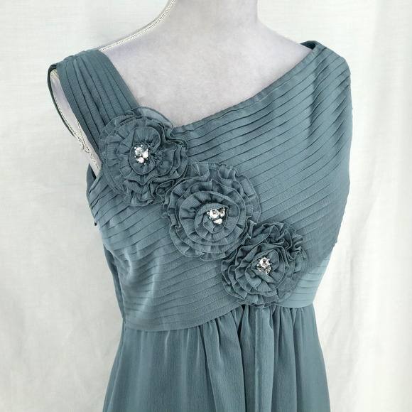 KM Collections Milla Bell Dress Gown Womens 6 Gray Green Chiffon Rhinestones - Picture 5 of 13